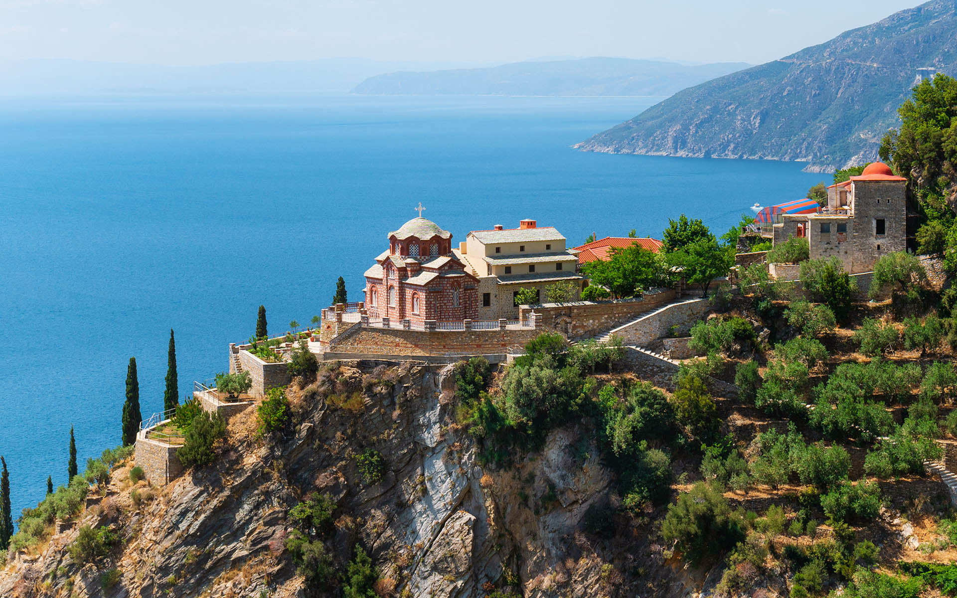 monastery buildings on Mount Athos, Greece