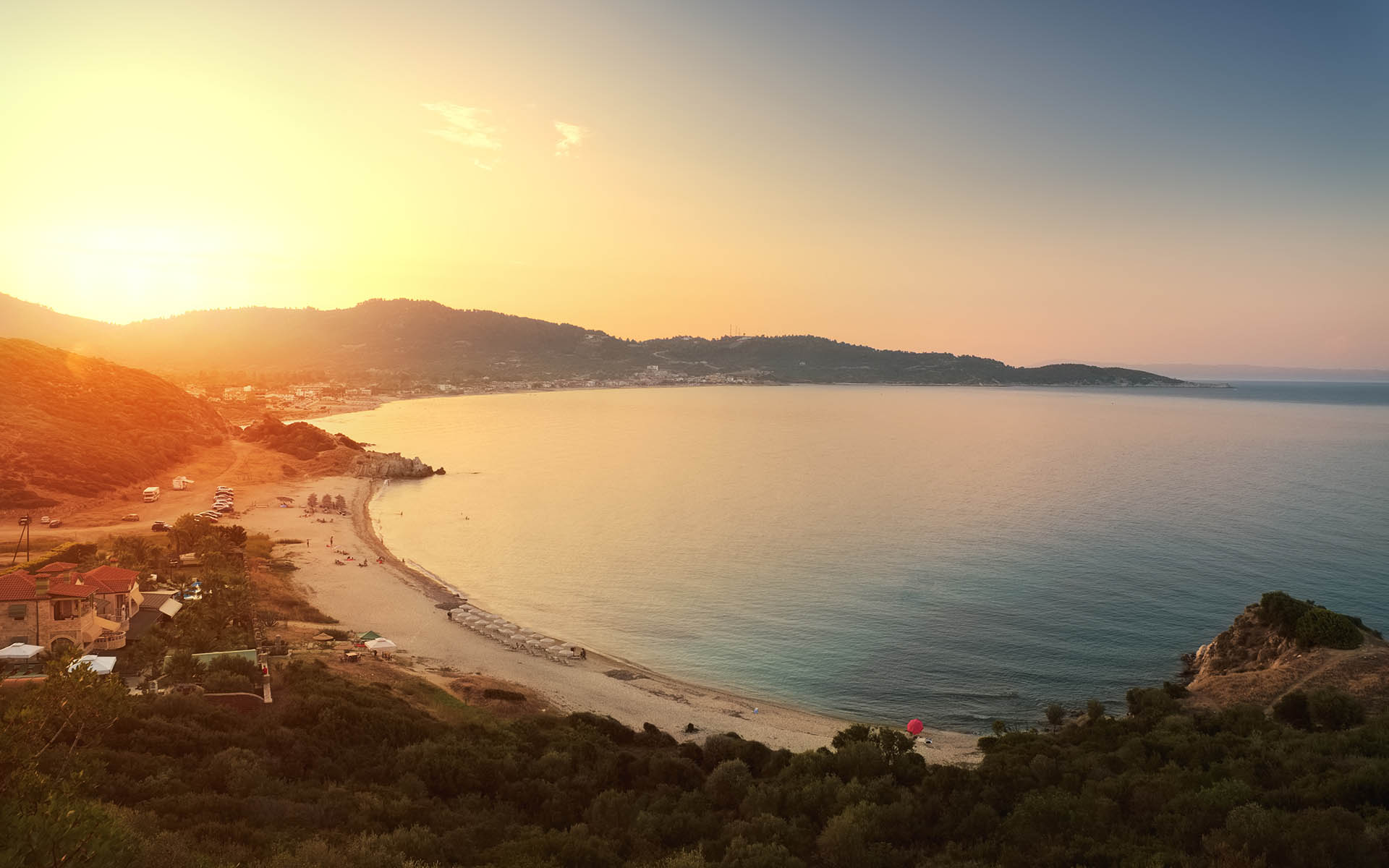 Sunset beach in Greece